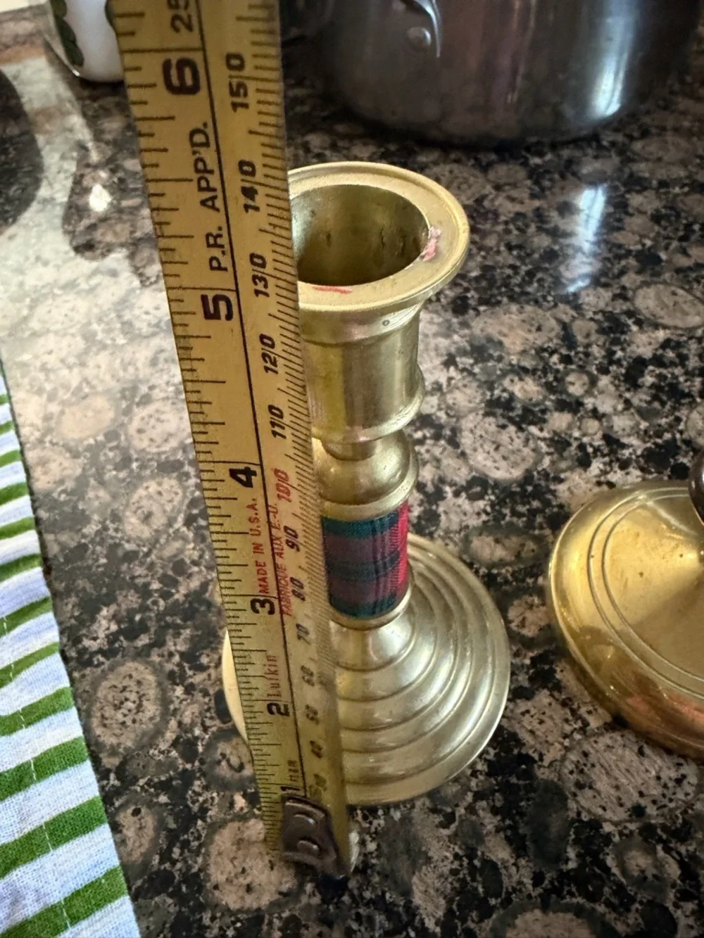 Brass Tartan Accent Candlestick Pair - Classic Home Accent